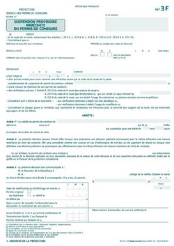 Lette 3F dans le cadre d'une suspension administrative de permis de conduire